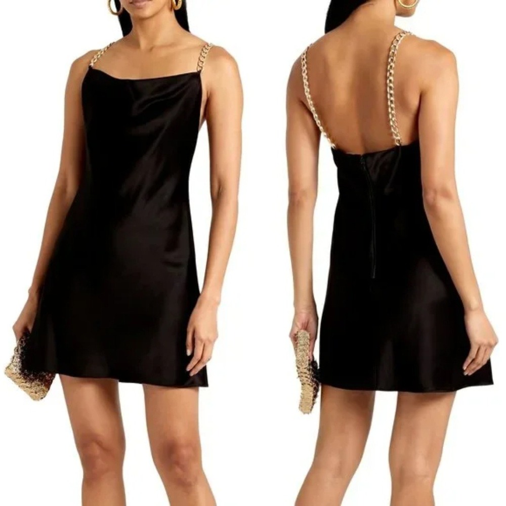 Alice + Olivia Black Harmony Chain Mini Slip Dress